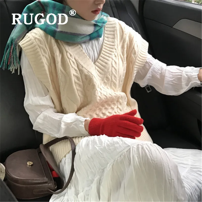 RUGOD2019 женский вязаный свитер жилет с v-образным вырезом свободный тонкий изысканный твист жилет пальто корейский шик темперамент Повседневный Классический Жилет