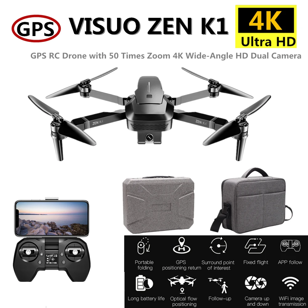 Visuo ZEN K1 Радиоуправляемый Дрон с GPS 4K Квадрокоптер с камерой управление жестами Квадрокоптер Flight 28mins следить за мной Дрон VS F11 B4W SG906