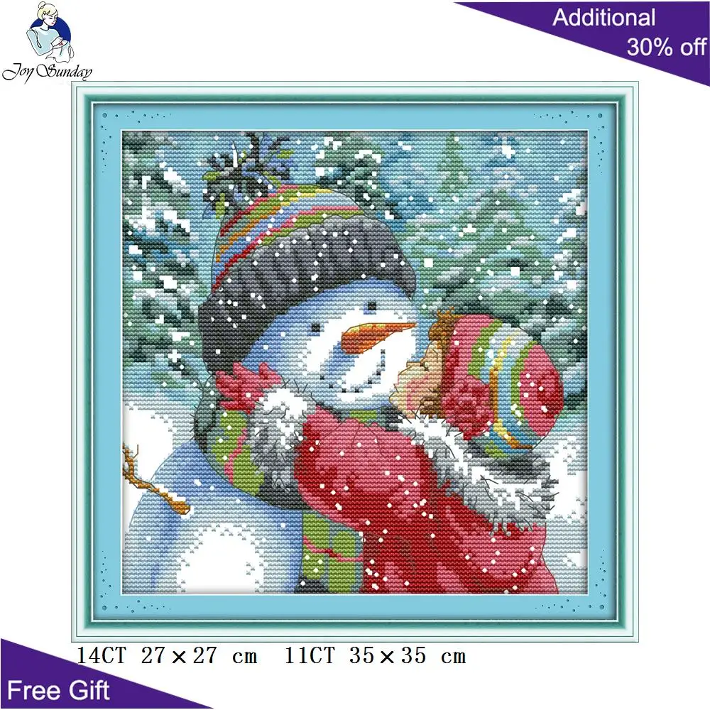 

Joy Sunday Snowman And Kid Cross Stitch K608 14CT 11CT Stamped and Counted Home Decoration Kiss The Snowman Cross Stitch Kits