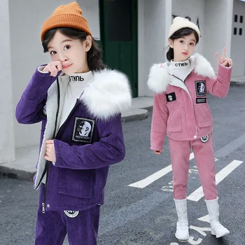 

2020 Winter Clothes for Baby Boys Girls Sets Warm Thick Zipper Coat + Pant 2pcs Suit Big Hoodie Girl Boy Sport Suit Kids Clothes