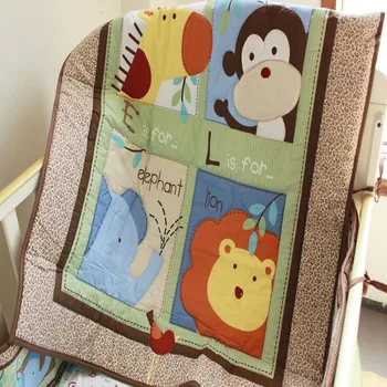 

Baby bedding set Embroidery Giraffe Monkey Combination Cartoon Animals Crib bedding set 100% cotton 7Pcs Cot Quilt Bed Around