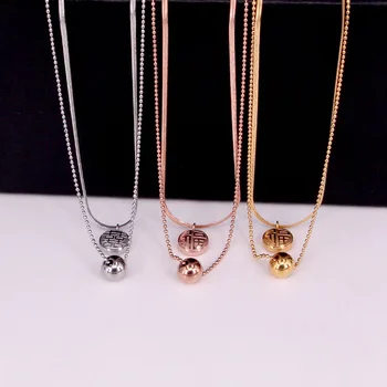 

Stainless Steel Double-deck Snake Chain Round double happiness Ball Bead Pendant Necklaces Women Female Girl Party Xmas Gift
