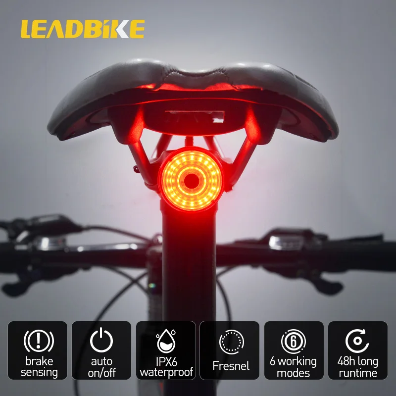 

Bicycle Smart Rear Light Auto Start/Stop Brake Sensing IPx6 Waterproof Flashlight Cycling Bike Taillight LED USB Charging