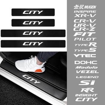 

4Pcs Carbon Fiber Car Door Sill Protector Sticker Decal For Honda Mugen Civic Typer R S SI RR City Insight Vtec Fit CR-V Z Pilot