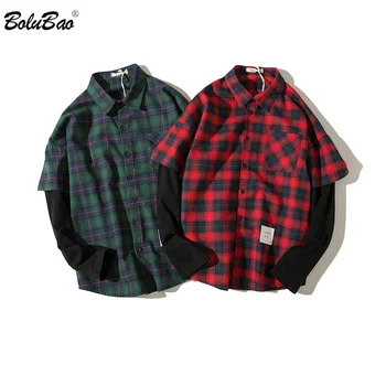 

BOLUBAO Street Hip Hop Men Long Sleeve Shirt New Autumn Male Fake Two Plaid Shirts Men's Casual Shirts Brand Clothing