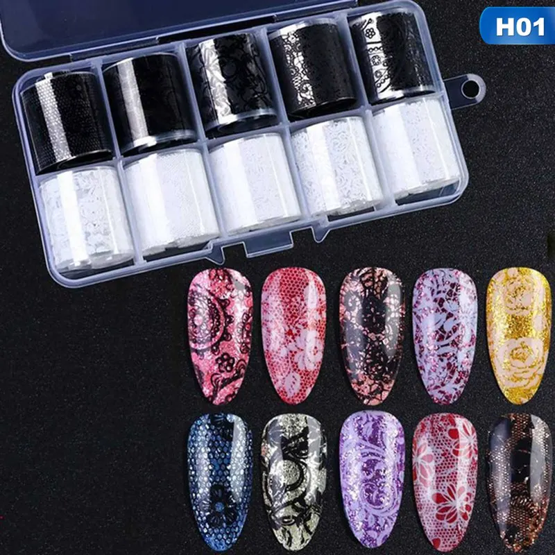 H01 1 коробка, сделай сам, украшение для ногтей, бумага для ногтей со звездами, черное, белое кружево, тропические фрукты, лазер, снежинка, бумага для ногтей со звездами, Прямая поставка - Цвет: H01