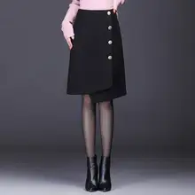 Новая осенне-зимняя Клетчатая Шерстяная Юбка с высокой талией, повседневная женская шерстяная юбка до колена, высокое качество, большие размеры M-3XL 4XL