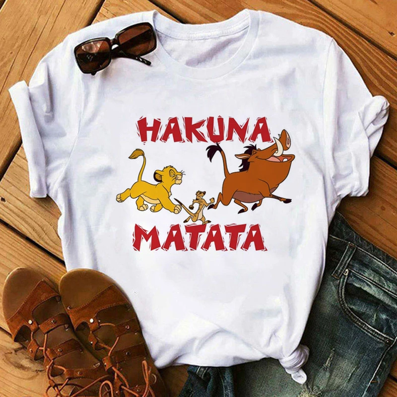 Girls Disney Lion King Hakuna Matata Graphic Printed Women T-shirt Unisex Fashion Short Sleeve Tshirts Female Ladies Tops Tee black t shirt for men
