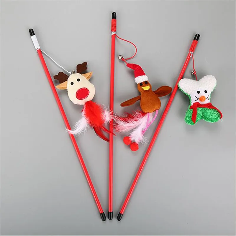 

3 pcs Interactive Elastic Pet Cat Playing Sticks Fishing Santa Claus Cat Tracing Bell Toys Supplies