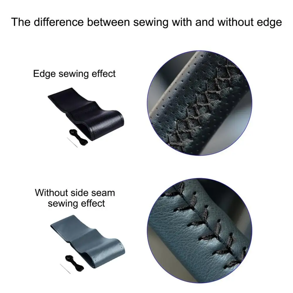 Чехол из искусственной кожи для автомобильного рулевого колеса с иглами и нитками, нескользящий чехол из искусственной кожи для автомобиля