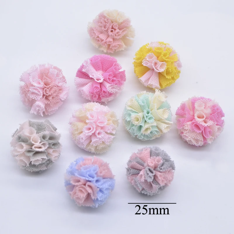 Description Picture 3 of item50Pcs 25mm Two-color Elastic Mesh Chiffon Ball DIY Apparel Sewing Appliques Material Patches for Clothes Headwear Garment Decor