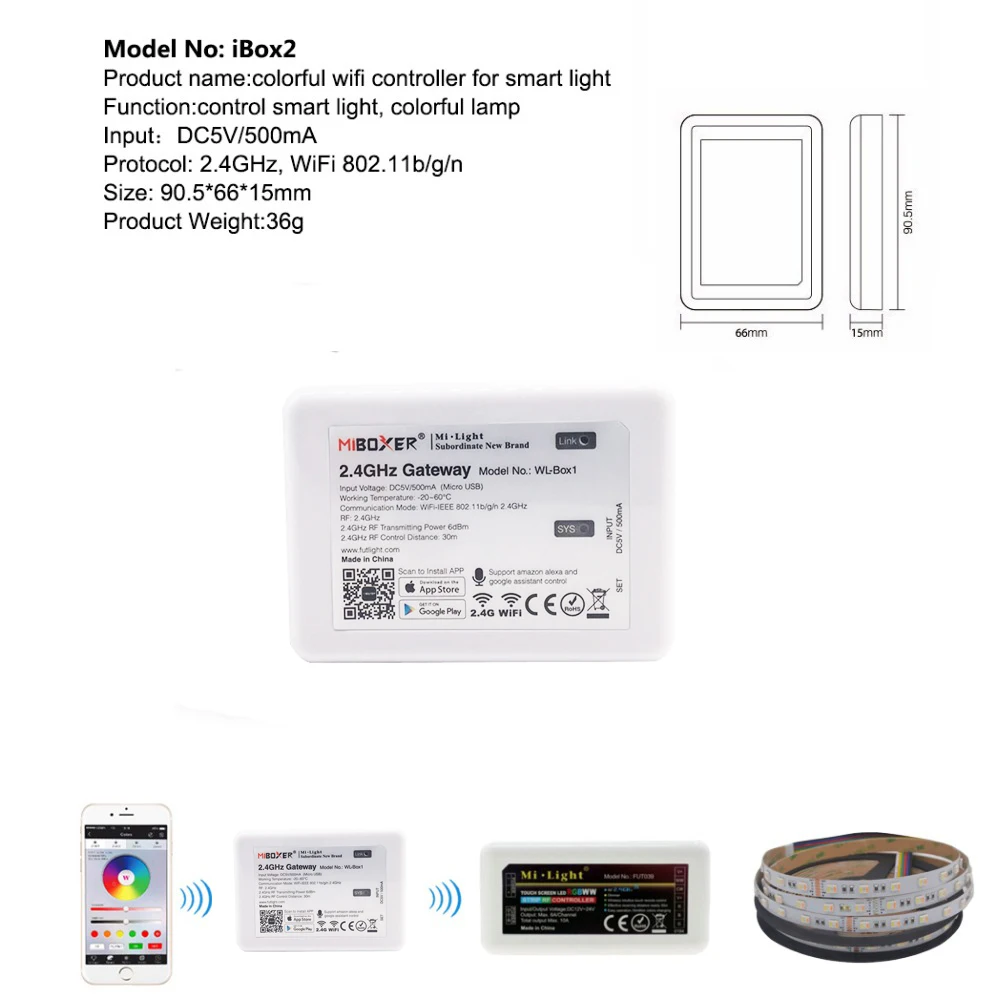 Светодиодный пульт управления Mi light беспроводной RGBW 2 4G Wi Fi Ibox2 управление Box Для