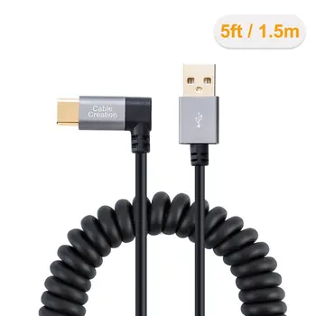 

USB C to USB 2.0 A Cable, Coiled Left Angle Type C Fast Charge Cable Compatible , Android Devices, Stretched