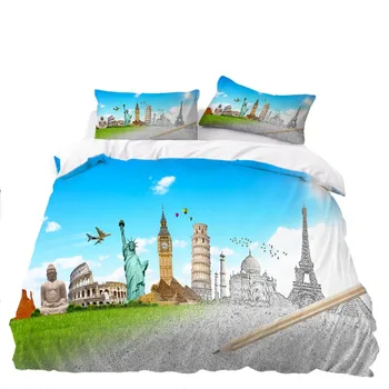 

Custom London Bedding Set Famous Buildings Bed Linen Set City View Duvet Cover Pillowcase Single Double King Size Bedclothes