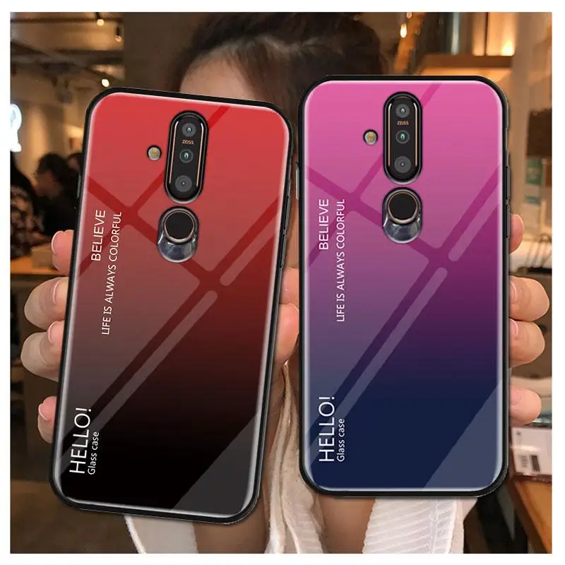

For Nokia X71 X6 X7 Case Nokia 3.1 Plus 2018 Gradient Tempered Glass Silicon Frame Back Cover for Nokia 1Plus 7Plus 7.1Plus 4.2