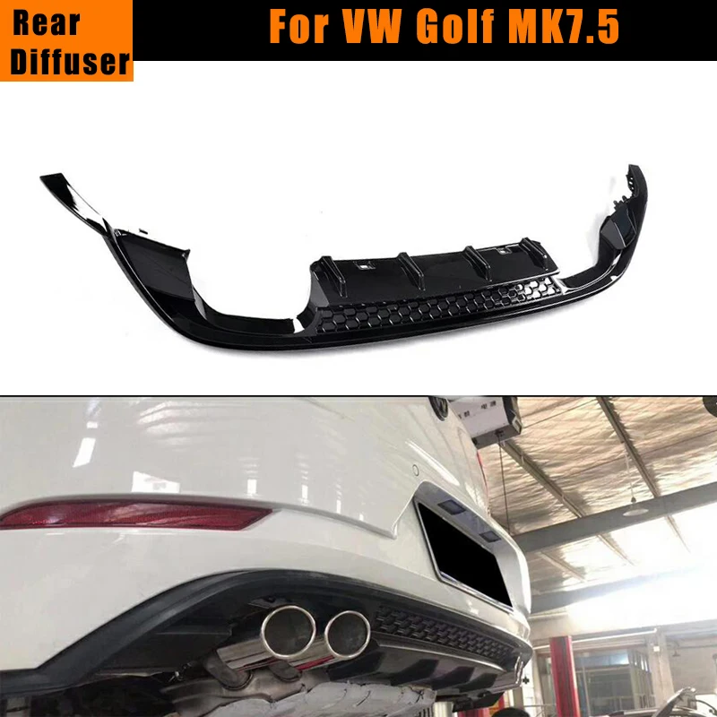 Глянцевый черный задний диффузор Carbon Look / PP для VW Golf 7 5 MK7.5 Standard GTI 2017 2018 четыре