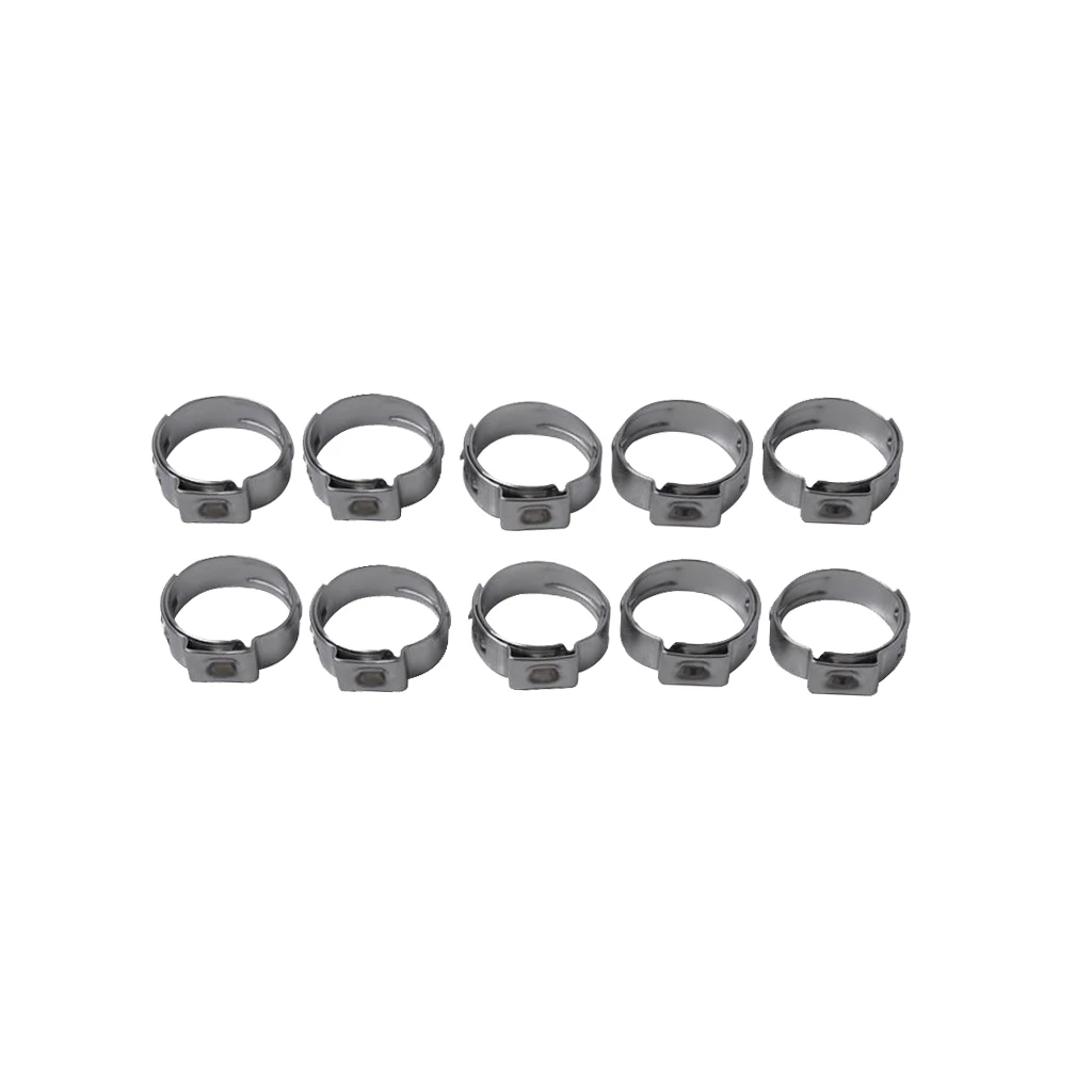 10 Pieces Stainless Steel Single Ear Hose Clamp O Clips 10.8-13.3mm