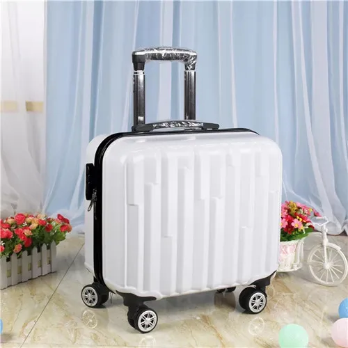 white KLQDZMS популярный модный багаж на колёсиках 18 дюймов бренд carry on box для мужчин Дорожный чемодан для женщин тележка багаж на колесах - Цвет: white