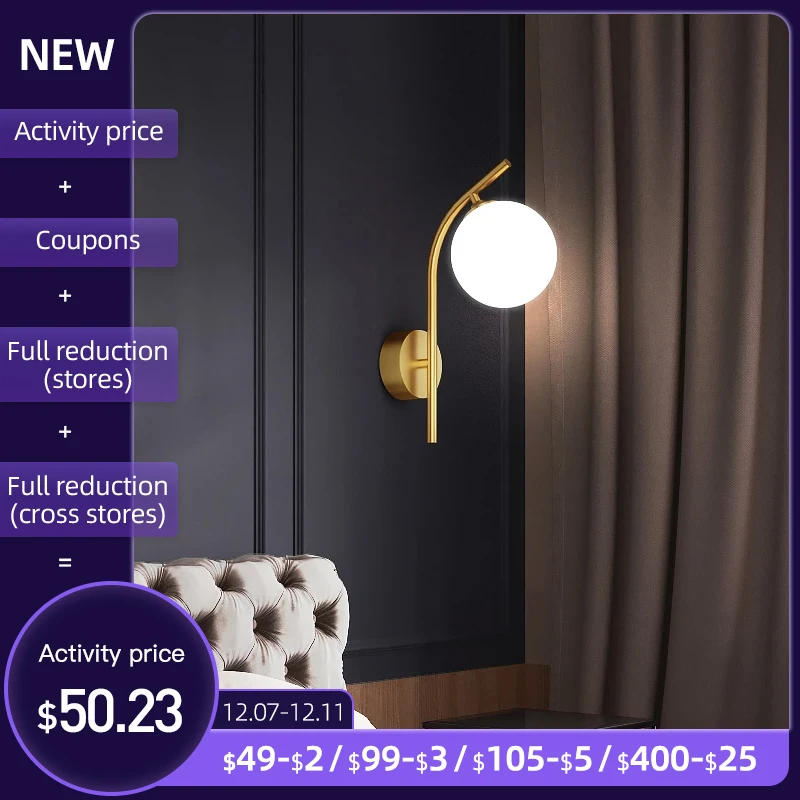 

Fuying Nordic Modern Led Wall light gold wall lamp for Bedroom Bedside Living Room Corridor Aisle Home Indoor wall sconce