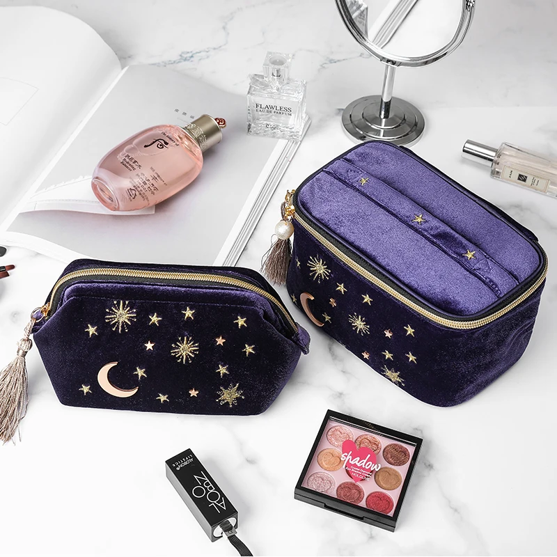 Cute Star Embroidered Velvet Cosmetic Bag Travel Fashion Women Cosmetics  Makeup Bag Large Capacity Women Wash Bag WY81102