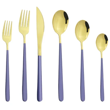 

6Pcs/Set Gold Cutlery Set 18/10 Stainless Steel Dinnerware Set Knife Fork Dessert Spoon Tableware Set Party Kitchen Flatware Set