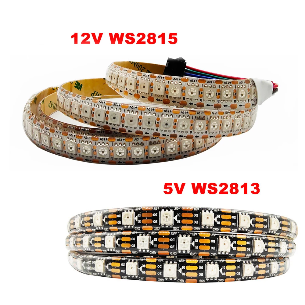 DC12V WS2815 DC5V WS2813 Luces Led Strip Light Individually Addressable 5050 RGB Smart 4Pin Dual Signal Pixels White Black PCB