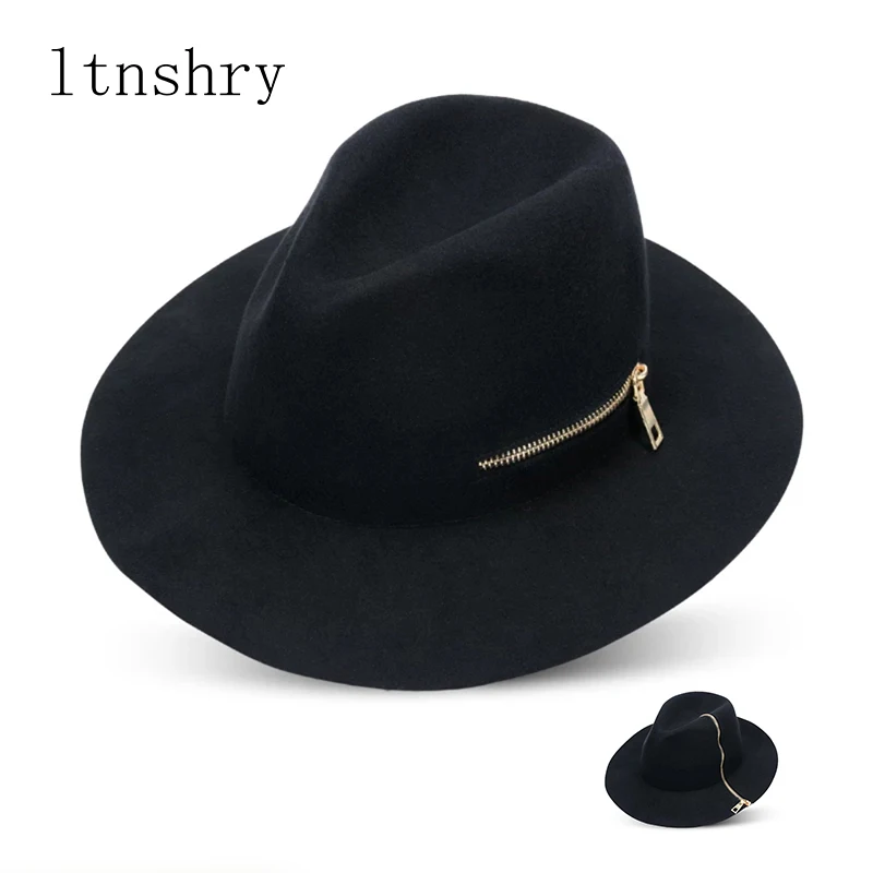 Новая классная черная фетровая шляпа в винтажном стиле для женщин и девушек с широкими полями, шерсть, фетровая шляпа, кепка gorros mujer invierno