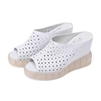 

2020 New High Heels wedges Sandals Women Genuine leather Summer Genuine Leather Shoes Woman peep toe Wedding Party Shoes