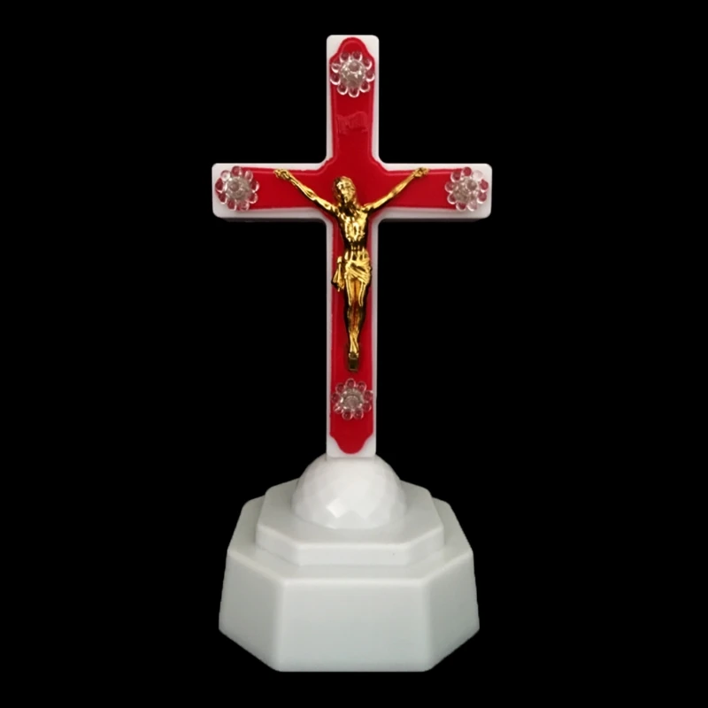 LED Light Christ Jesus Lcon Cross Home Church Pray Ornaments Church Souvenirs 1XCC