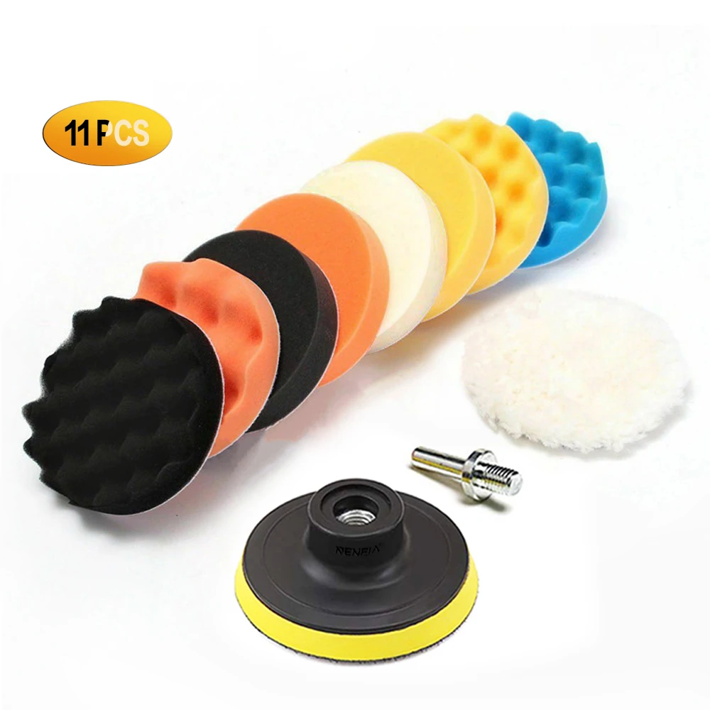 11Pcs 3 or Car Polisher Drill Adaptor M10 M14 Power Tools/4/5/6/ Inch Waffle er Polishing Pad Set CN Promotion