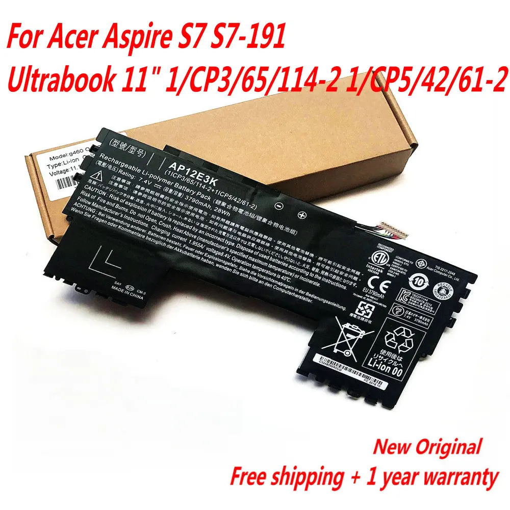 

NEW 7.4V 3790mAh/28WH AP12E3K Laptop Battery For Acer Aspire S7 S7-191 Ultrabook 11" 1/CP3/65/114-2 1/CP5/42/61-2