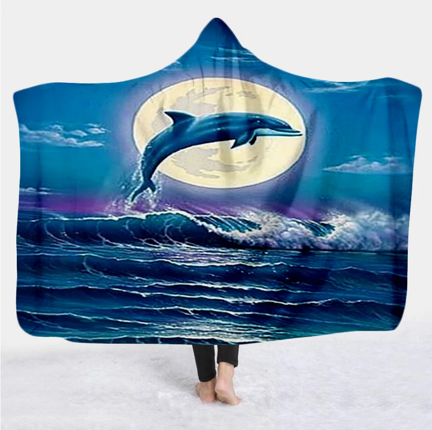 

Plstar Cosmos Cute dolphin colorful Blanket Hooded Blanket 3D full print Wearable Blanket Adult men women Blanket style-5