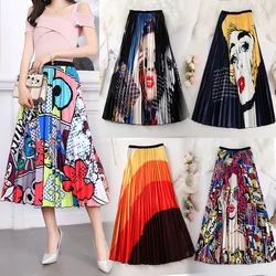 Vestido feminino de verão, saia plissada com cintura elástica, comprimento médio e grande, tamanho grande, novo, 2021