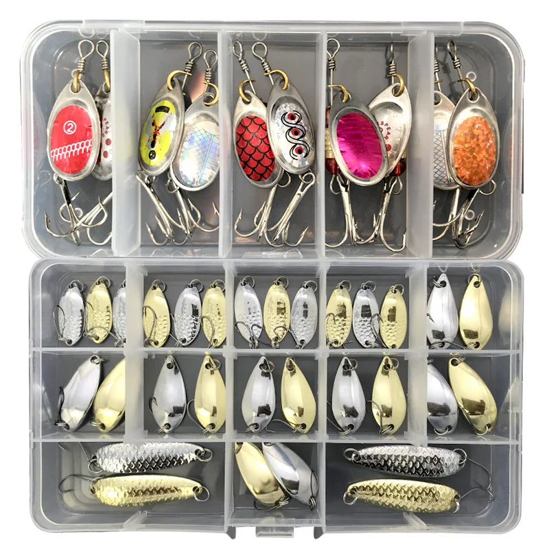 

Metal Fishing Lures Bass Spoon Crank Bait Saltwater Tackle Hooks Fishing Lures Hard Sequin Paillette Baits Squid blackfish Set