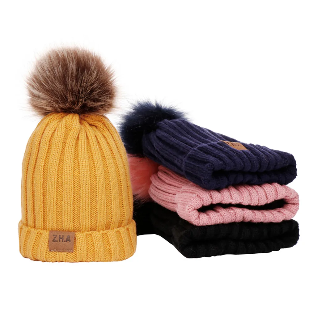 

Boys Girls Knit Beanies hats Baby Solid Color pompom lovely Winter Hat Beanie Hairball Warm Cap sombrero mujer warm Headwear