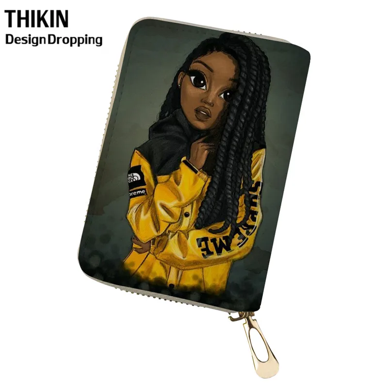 

THIKIN American African Girl Student ID Case Women's Passport Cover Card Holder for Plastic Cards Travel Wallet Cardholder Drop