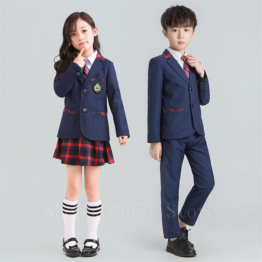 Collage Student School Uniforms Korean British Style Choir Performance Classwear Children Lover Clothing Set Coat+Pants+Tie