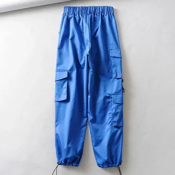 

2020 Spring High Quality New Women Harem Pants Vintage High Waist Big Pocket Cargo Pants Hip Hop Loose Casual Female Trousers