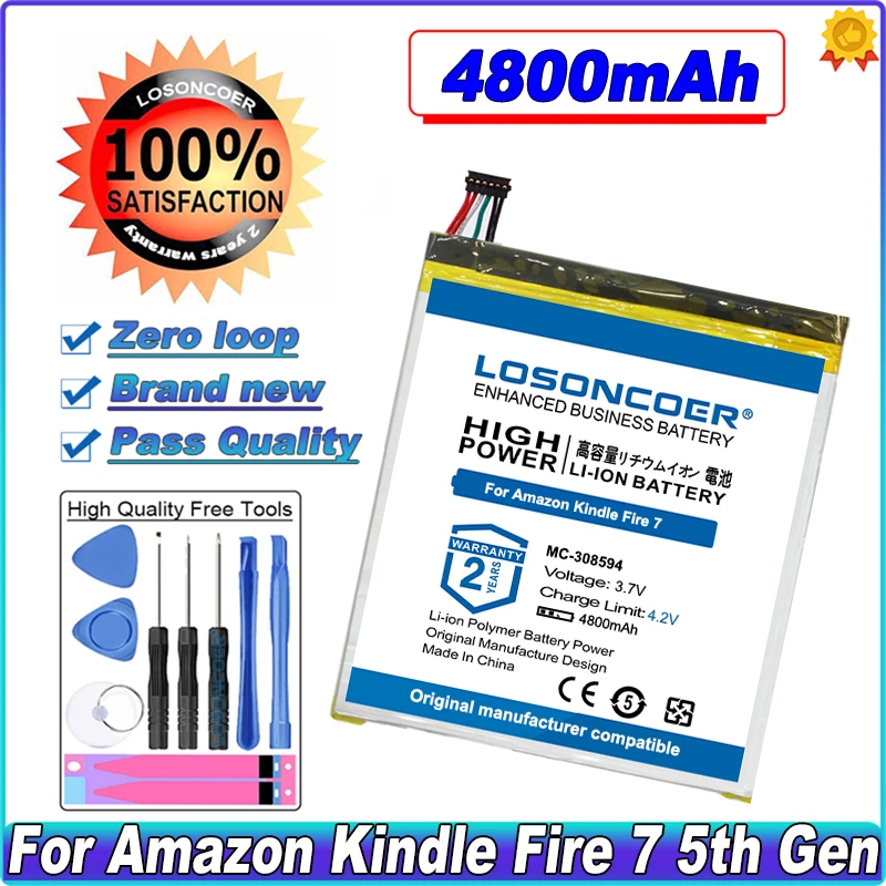 

4800mAh MC-308594 Battery For Amazon Kindle Fire 7 5th Gen SV98LN B01GEW27DA Kindle Fire 7" Generation 2017 58-000084 / SQ46CW