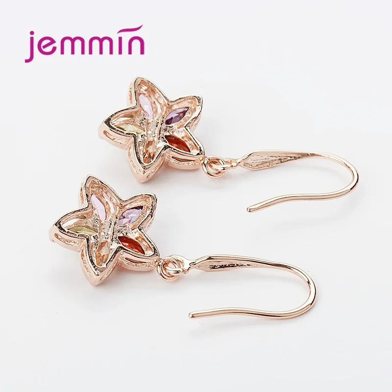 Rose Gold Color Drop Earrings With Colorful Crystal New Model Genuine 925 Sterling Silver Dangle For Women Any Party | Украшения и