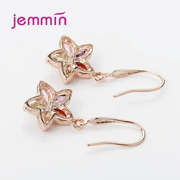 

Rose Gold Color Drop Earrings With Colorful Crystal New Model Genuine 925 Sterling Silver Dangle Earrings For Women Any Party