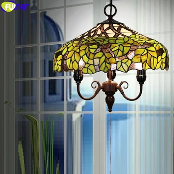 

FUMAT Tiffany Pendant Lamps Stained Glass Light E27 European Style Hand Craft Arts Maple Leaf Hanging Light Fixture Home Decor