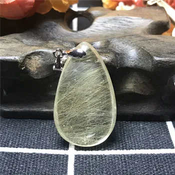 

100% Natural Gold Rutilated Quartz Pendant Jewelry For Women Crystal 34x20x10mm Clear Stone 925 Silver Necklace Pendant AAAA