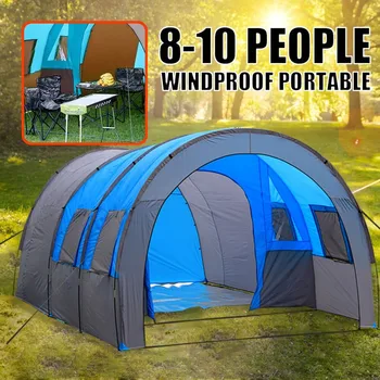 

Tent Double Waterproof Tunnel Tent Camping Travel Hiking Large Tent One Room Two Hall Multi-Person Tent #YL5