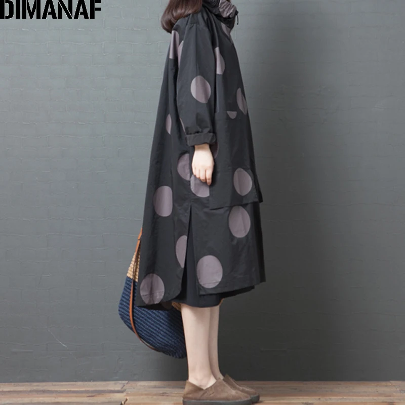 Dimanaf женский жакет Одежда большого размера осенне-зимняя винтажная женская верхняя одежда на молнии в горошек свободные пальто с длинными рукавами большого размера
