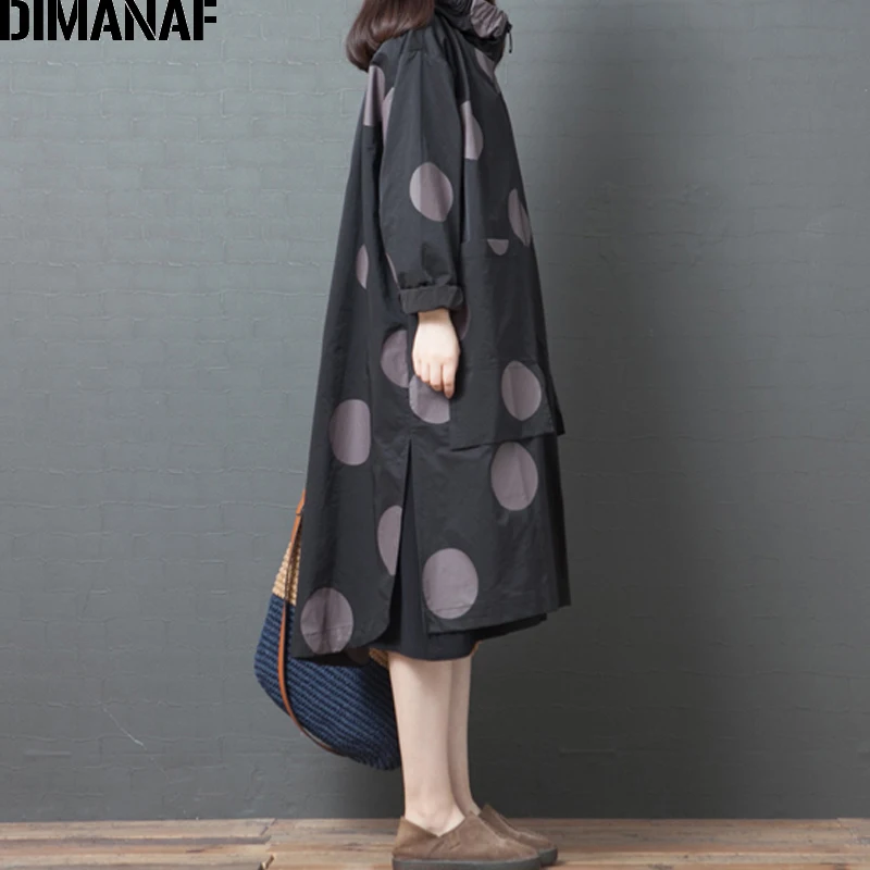 Very best  DIMANAF Women Jacket Coat Big Size 2019 Autumn Winter Zipper Vintage Polka Dot Female Outerwear Loo
