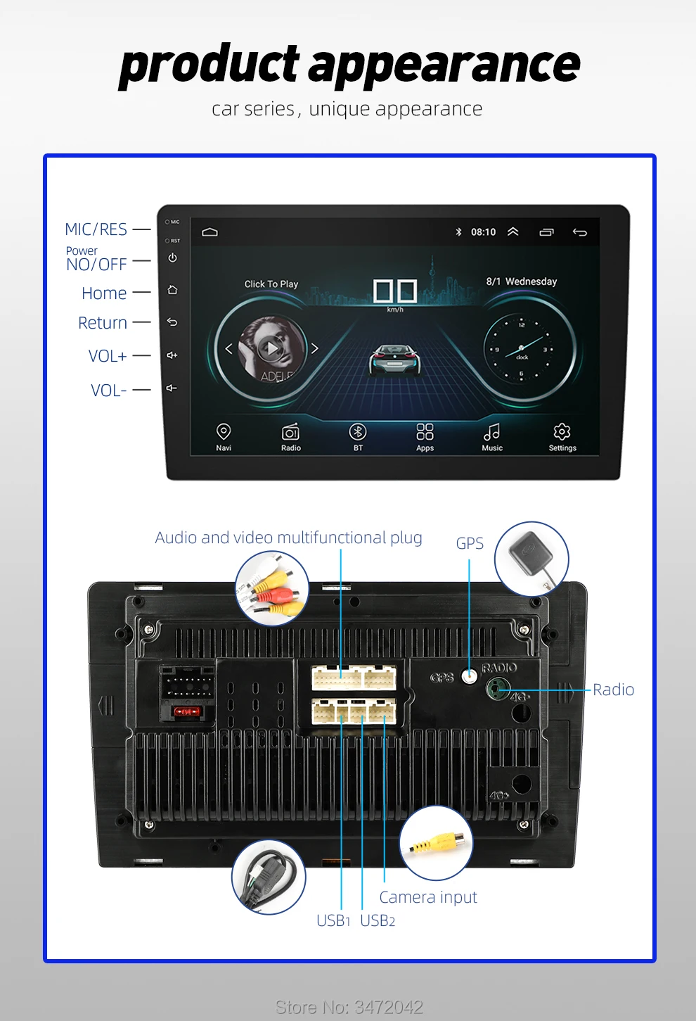 2 din android 2.5D автомобильное радио Android 8,1 универсальный автомобильный Радио плеер gps навигация wifi Bluetooth MP5 плеер Разделенный экран 1+ 16
