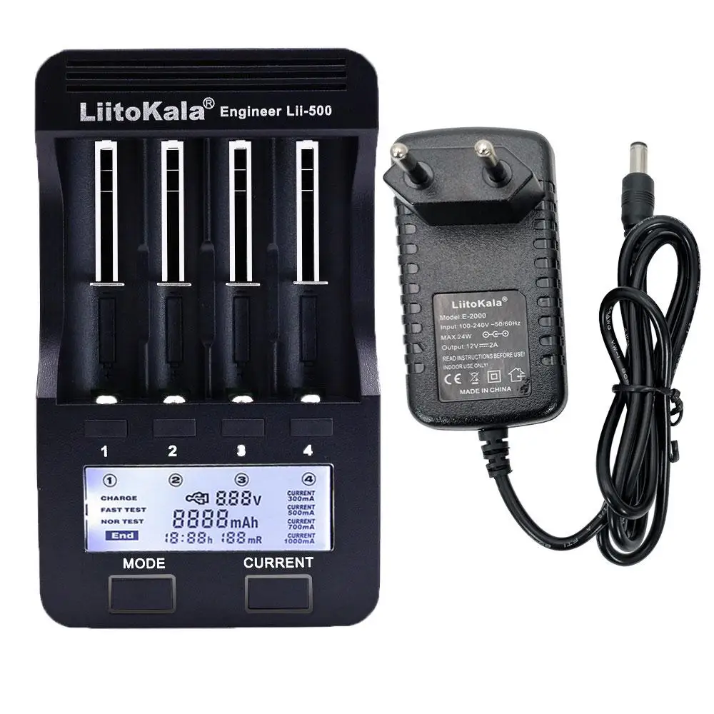 Liitokala тестовая емкость, умное Универсальное зарядное устройство, 4 слота, ЖК-дисплей, Lii-500 для перезаряжаемой батареи NiMH Liion 18650 - Цвет: EU Plug
