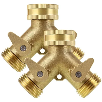

2-Way Heavy-Duty Brass Hose Distributor Garden Hose Connector with Comfortable Handle-Hose Connector 2 Valves (2 Pack)