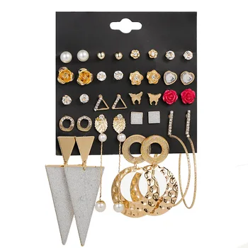 

20 Pairs Pack Set Multi-type Mixed Stud Earrings For Women Crystal Imitate Pearl Geometric Earrings Female Ear Studs Jewelry